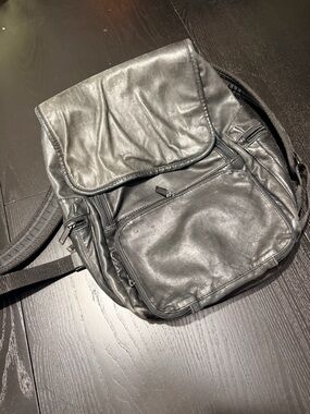 VTG 90s Black Leather Backpack with Front Pocket